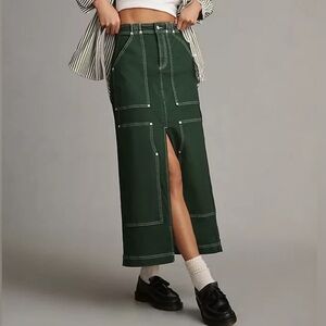 Anthropologie x pilcro green carpenter maxi denim skirt